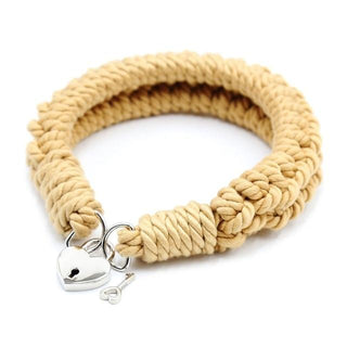 This is an image of Rope-Themed Day Collar of Consideration, featuring a heart-shaped padlock at the front for a secure fit.