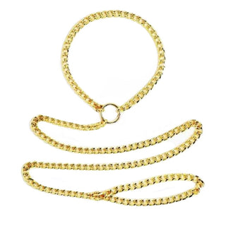 In the photograph, you can see an image of Erotic Bondage Fetish Metal Choker in elegant gold tone for BDSM or pet play.