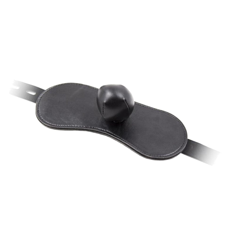 This is an image of Mouth Stuffing Bondage Toy dimensions - Width/Diameter: Panel- 3.35 inches, Gag- 1.57 inches.