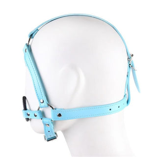 A side view of the Punishment Ring Gag showing the adjustable leather straps for a custom fit.