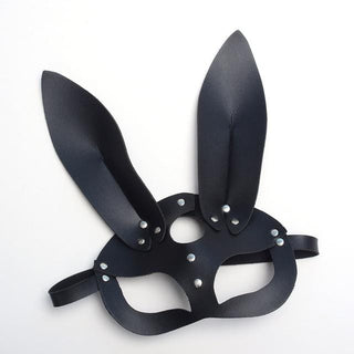 Featuring an image of Sexy Black Bunny Mask BDSM from Lovegasm store, featuring sleek synthetic leather and adjustable straps for a secure fit.