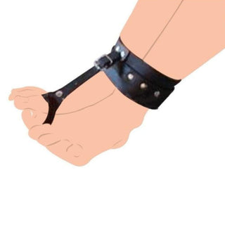 You are looking at an image of Adjustable Black Leather Toe Cuffs with T-shaped strap for enhanced control and thrill.