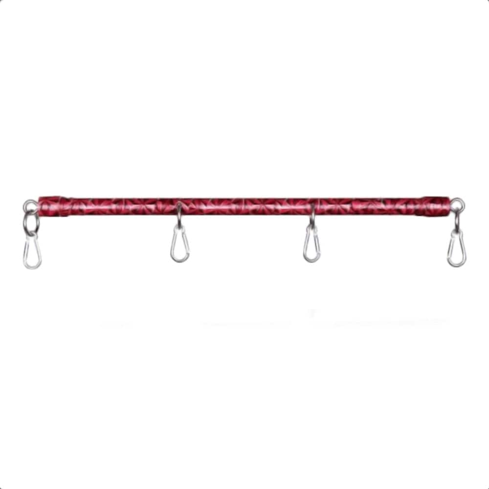 Observe an image of Doggy Ankle Padded Spreader Bar for Restraint in black color with padded bar and four clips.
