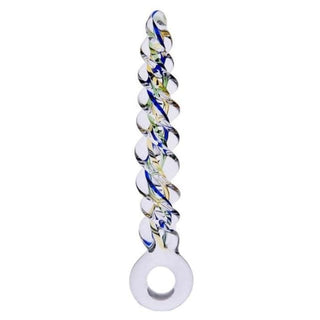 Observe an image of Spiral Kind of Pleasure Stimulation 7.5 Inch Glass Dildo with helical design for intense pleasure.