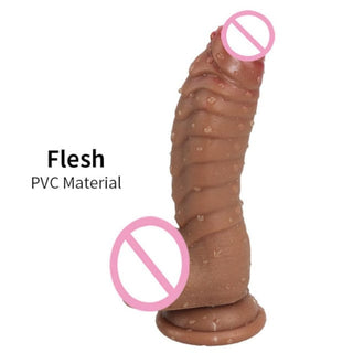 Featuring an image of a body-safe silicone dildo with smooth surface, odorless, and tasteless for easy cleaning and safe play.