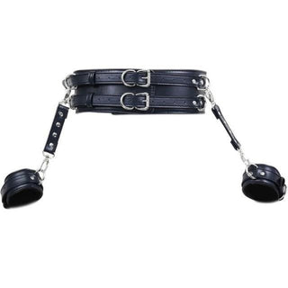 In the photograph, you can see an image of Hands by Your Side Leather Bondage Belt in Black color, combining fashion and kink seamlessly.