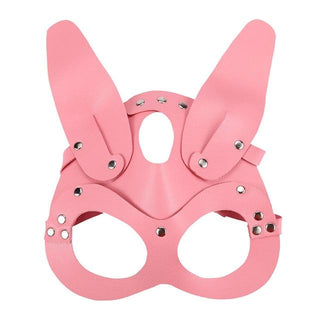 Displaying an image of Leather Mask Bunny Kinky, a pink BDSM mask with studded details for a seductive and playful role-play experience.