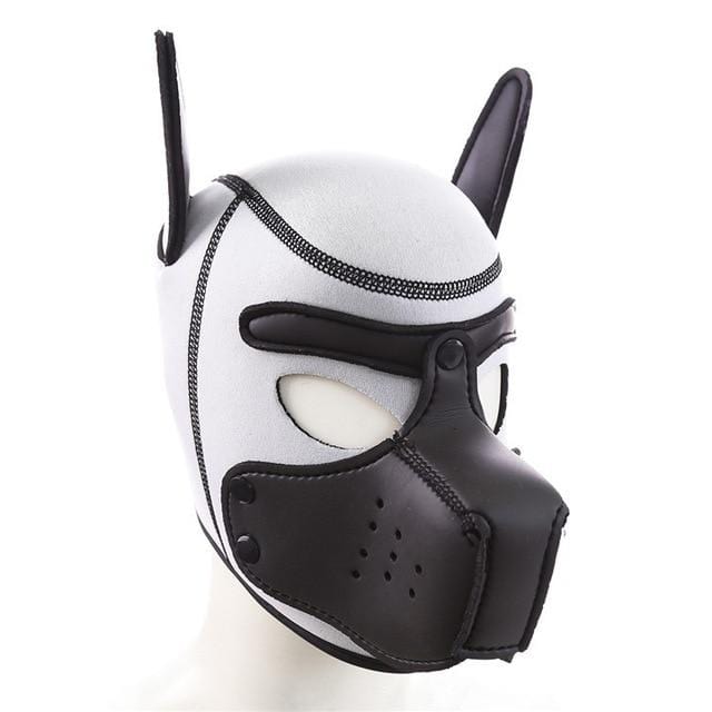 A snug and secure fit neoprene pup hood BDSM mask with a detachable mouthpiece for versatile activities.
