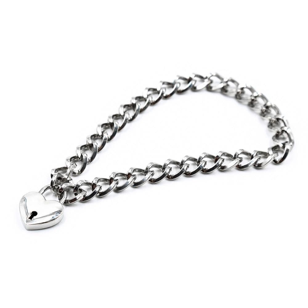 Metal Chainlike Locking Necklace Chain Choker showcasing intricate iron chain design for dominance and submission play.