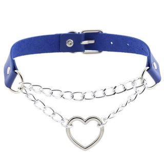 A picture of Heart in Chains Choker Woman Submissive Necklace with a heart-shaped metal ring