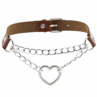 Heart in Chains Choker Woman Submissive Necklace with a zinc alloy heart-shaped ring