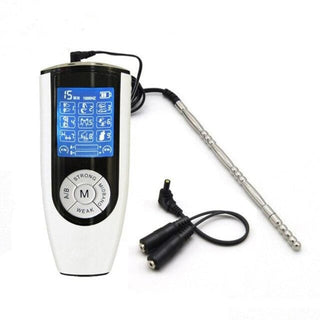 Pictured here is an image of Powerful Estim Penis Therapy Set with LCD screen and handheld controller for precise stimulation.