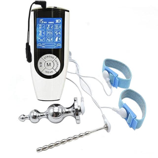 Check out an image of Get Zapped Estim Sounding Kit with metal plug, rings, and power host.
