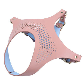 Displaying an image of Unique Fetish Mask in blue, black, and pink PU leather with adjustable straps for BDSM play.