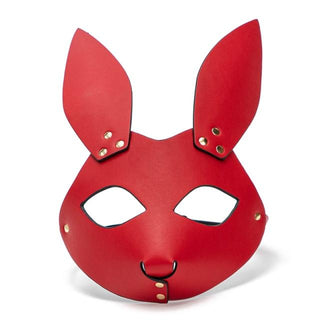 Take a look at an image of Big Bad Leather Wolf Mask in red and black color with adjustable strap for BDSM role-play.
