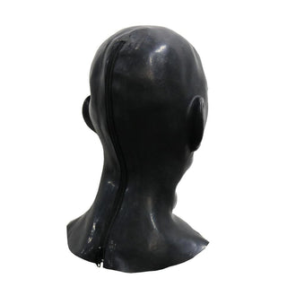 Back zipper design of the Punish Me Female Rubber Latex Mask for easy wear and removal.
