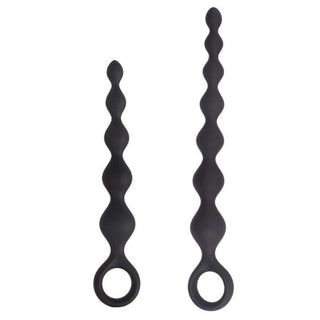 Beginner Perfect Black String Balls - An image of black silicone beads with a wave pattern for comfortable insertion and heightened pleasure.