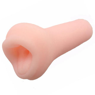 In the photograph, you can see an image of Sexy Lips Blowjob Silicone Male Masturbator in flesh color, crafted from high-quality silicone for a realistic oral experience.