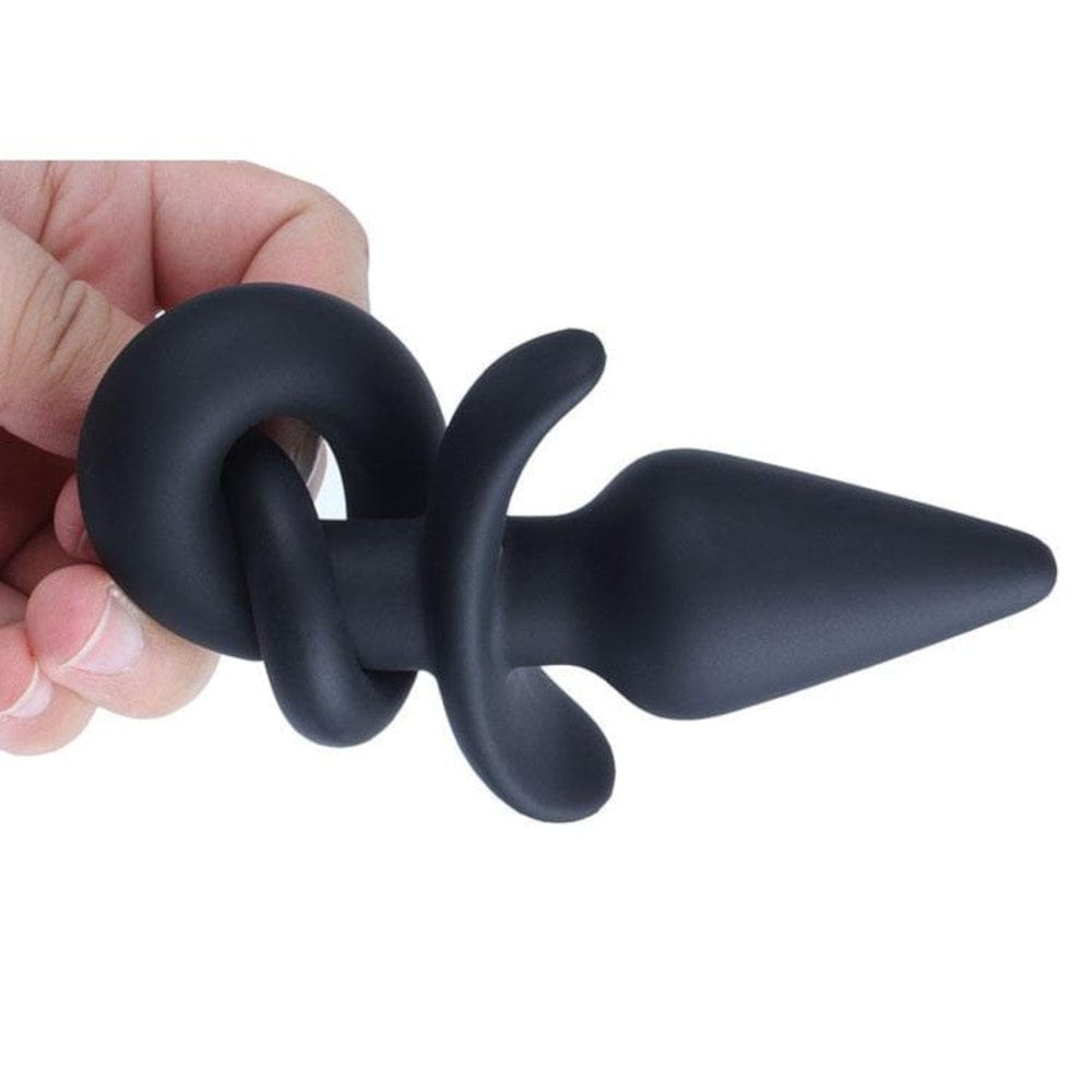 11-inch long Black Animal Silicone Dog Tail Butt Plug for primal play.