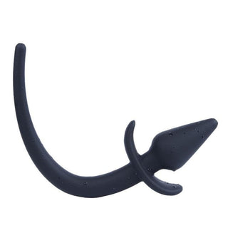 Image of Black Animal Silicone Dog Tail Butt Plug with 8.27-inch tail and 2.91-inch plug length.