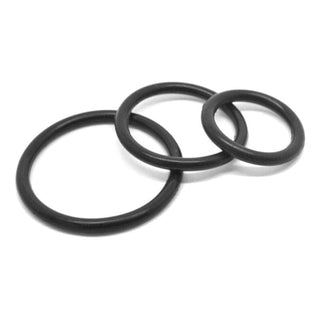 Featuring an image of Super Soft Black Ring Set offering three rings with varying diameters for a perfect fit.