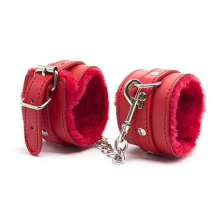 A depiction of the durable and stylish Fuzzy Leather Beginner Friendly Sex Handcuffs, perfect for beginners in light bondage play.