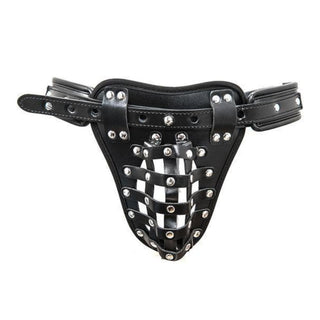 Black Leather Sex Toy Male Chastity Belt