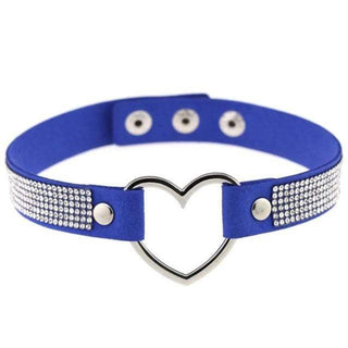 Feast your eyes on an image of Velvety Rhinestone Choke Collar for Humans in blue color