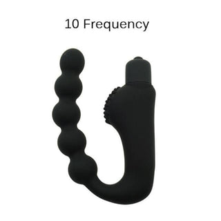 Pictured here is an image of Beaded Stimulating Anal Wand in black color with silicone material for a pleasurable experience.
