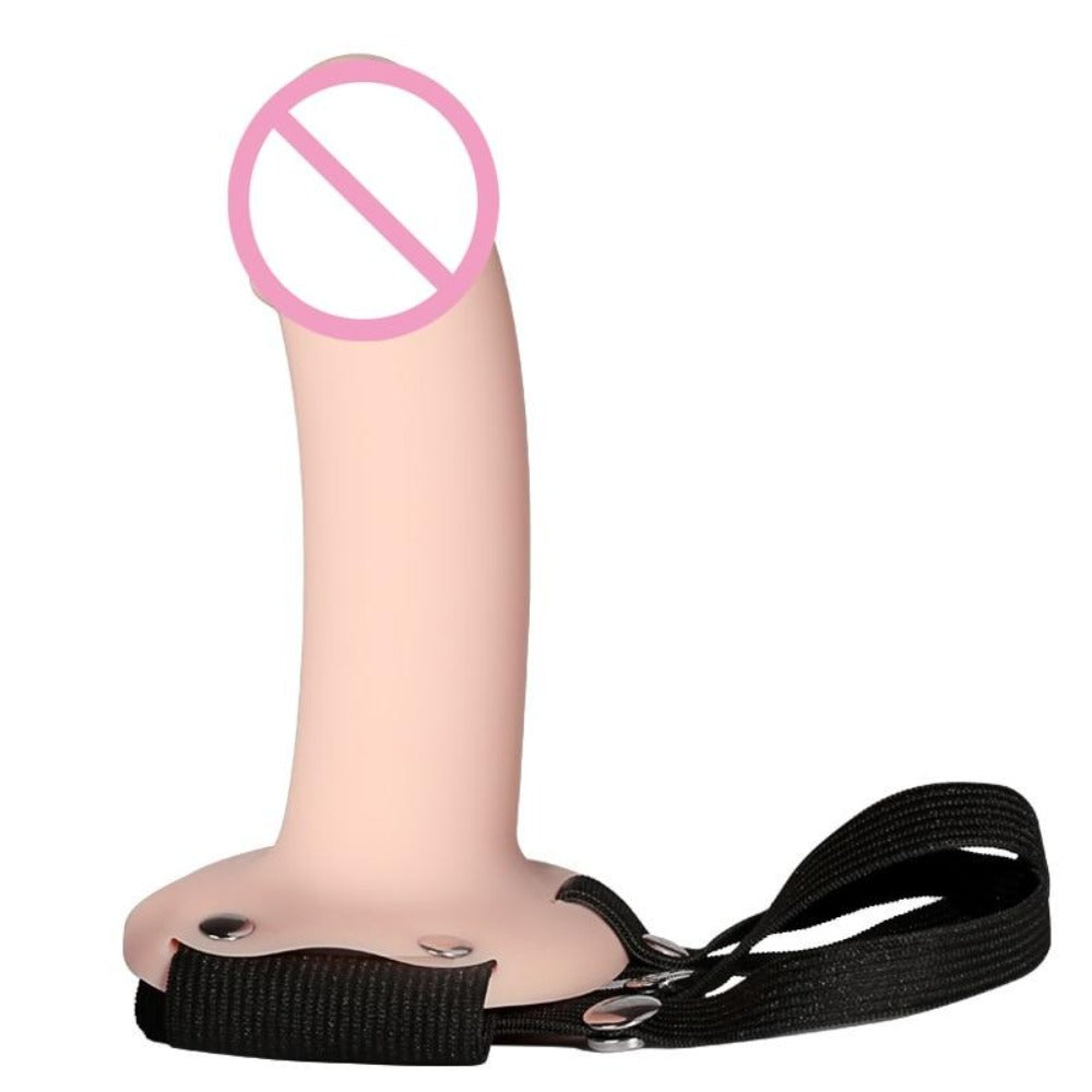 Presenting an image of 5-Inch Hollow Strap On For Men With Harness in flesh color.