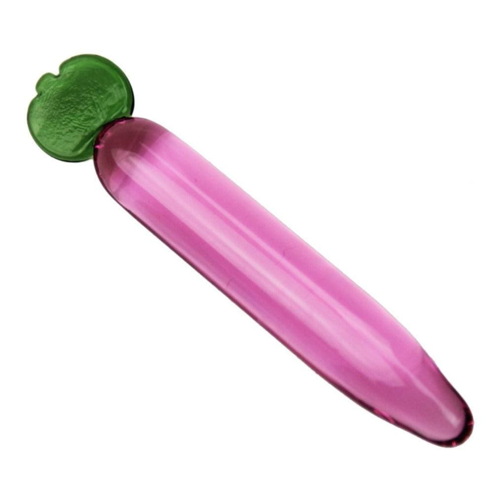 Observe an image of Seductive Carrot-Inspired Pink 5.3 Glass Dildo for sensual pleasure.