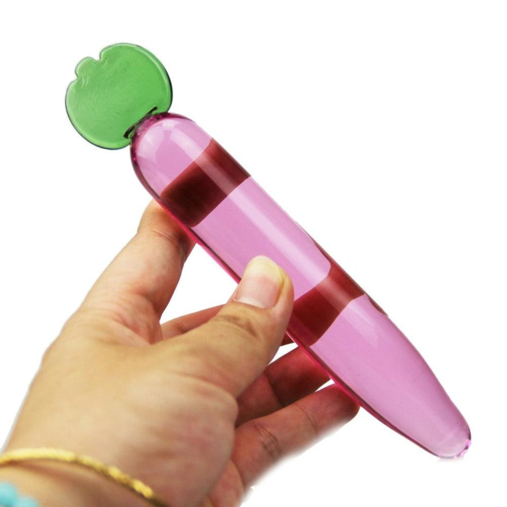 Check out an image of the Seductive Carrot-Inspired Pink 5.3 Glass Dildo for temperature play.