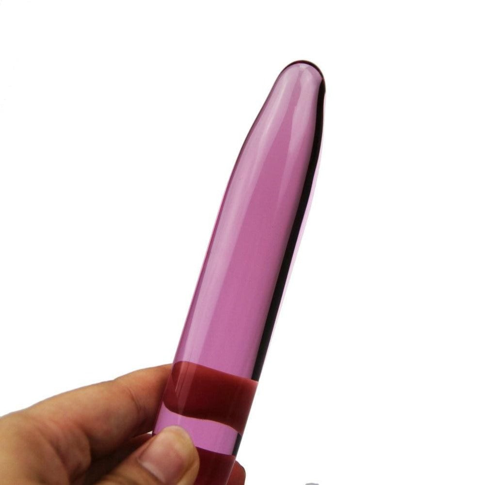 This is an image of the smooth and robust Seductive Carrot-Inspired Pink 5.3 Glass Dildo.