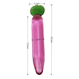 This is an image of the Seductive Carrot-Inspired Pink 5.3 Glass Dildo for intense stimulation.
