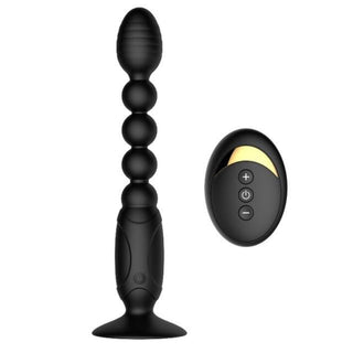 Feast your eyes on an image of Bunghole Shaker Vibrating Anal Beads with remote control functionality and linked beads for heightened pleasure.