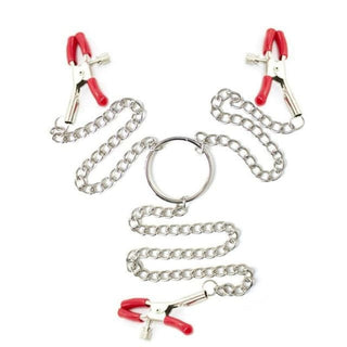 Pictured here is an image of Triple Threat Clit Nipple Clamps offering a tantalizing mix of pleasure and pain for heightened erotic experiences.