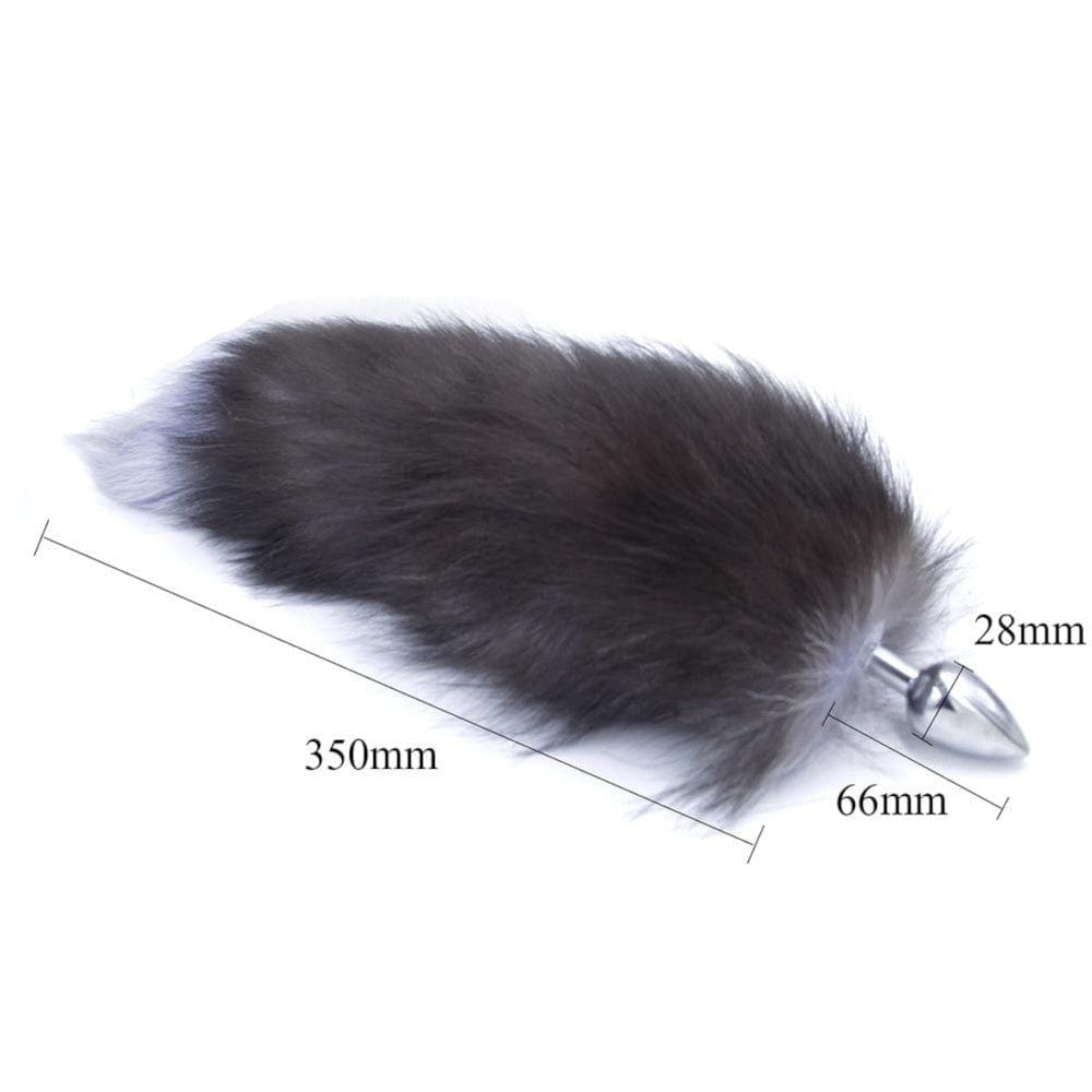 Observe an image of Gray Fox Tail Plug 16 Inches Long highlighting the dual material design for sensory delight.