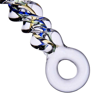 This is an image of the transparent multi-colored Spiral Kind of Pleasure Stimulation 7.5 Inch Glass Dildo for visual appeal.