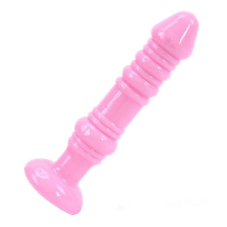Pictured here is an image of Threaded Mini Silicone Jelly 5 Inch Slim Anal Dildo in pink color.