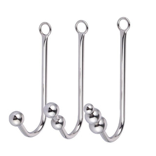 In the photograph, you can see an image of Beaded Stainless Steel Fetish Anal Hook with 1 Ball, 9.07 inches long.