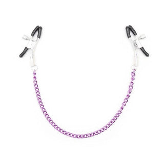 In the photograph, you can see an image of Sexy Purple Chain Nipple Clamps for Couples from Lovegasm store, designed to add a thrilling pinch to your erotic play with elegant purple chain.