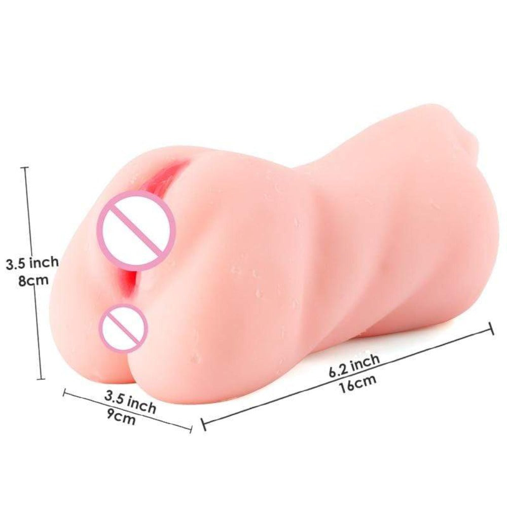 This is an image of the Dual Pleasure Channels Stroker Sex Toy for a world of ecstasy and comfort in a compact size.