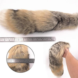 Realistic Animal Metallic Cat Fox Tail Plug with a faux fur tail measuring between 16 - 18 for added sensory experience.