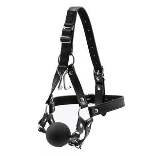 Observe an image of Punishment Fetish Wiffle Gag Ball in black color with adjustable leather straps and metal nose hooks for silent pleasure.
