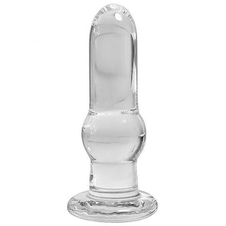 Featuring an image of Transparent Tower Toy Glass Anal Plug Huge 5.12 Inches Long, featuring a sleek and transparent design for unique pleasure experiences.