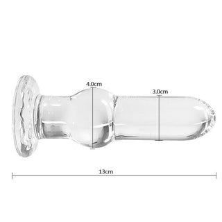 View of Transparent Tower Toy Glass Anal Plug Huge 5.12 Inches Long, perfect for temperature play and adding extra sensations to intimate moments.