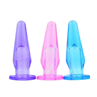 Featuring an image of Finger G-Spot Silicone Vibrating Butt Plug in Purple color, 2.36 inches long.