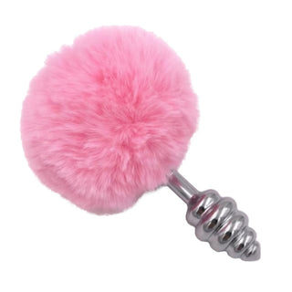 Pink Ribbed-Contoured Bunny Tail Plug 2.7 to 3.5" Long