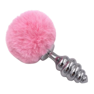 Pink Ribbed-Contoured Bunny Tail Plug 2.7 to 3.5" Long