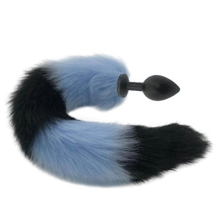 Featuring an image of Mythical Blue Wolf Tail Plug 2.76 to 3.54 inches long with black plug and blue handle.